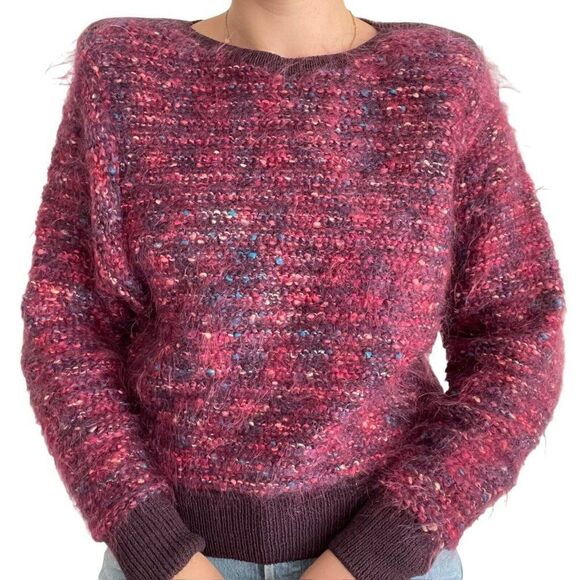 Vintage 80s St. John Rainbow Purple Fluffy Mohair Retro Oversized Sweater Sz S - Picture 7 of 7
